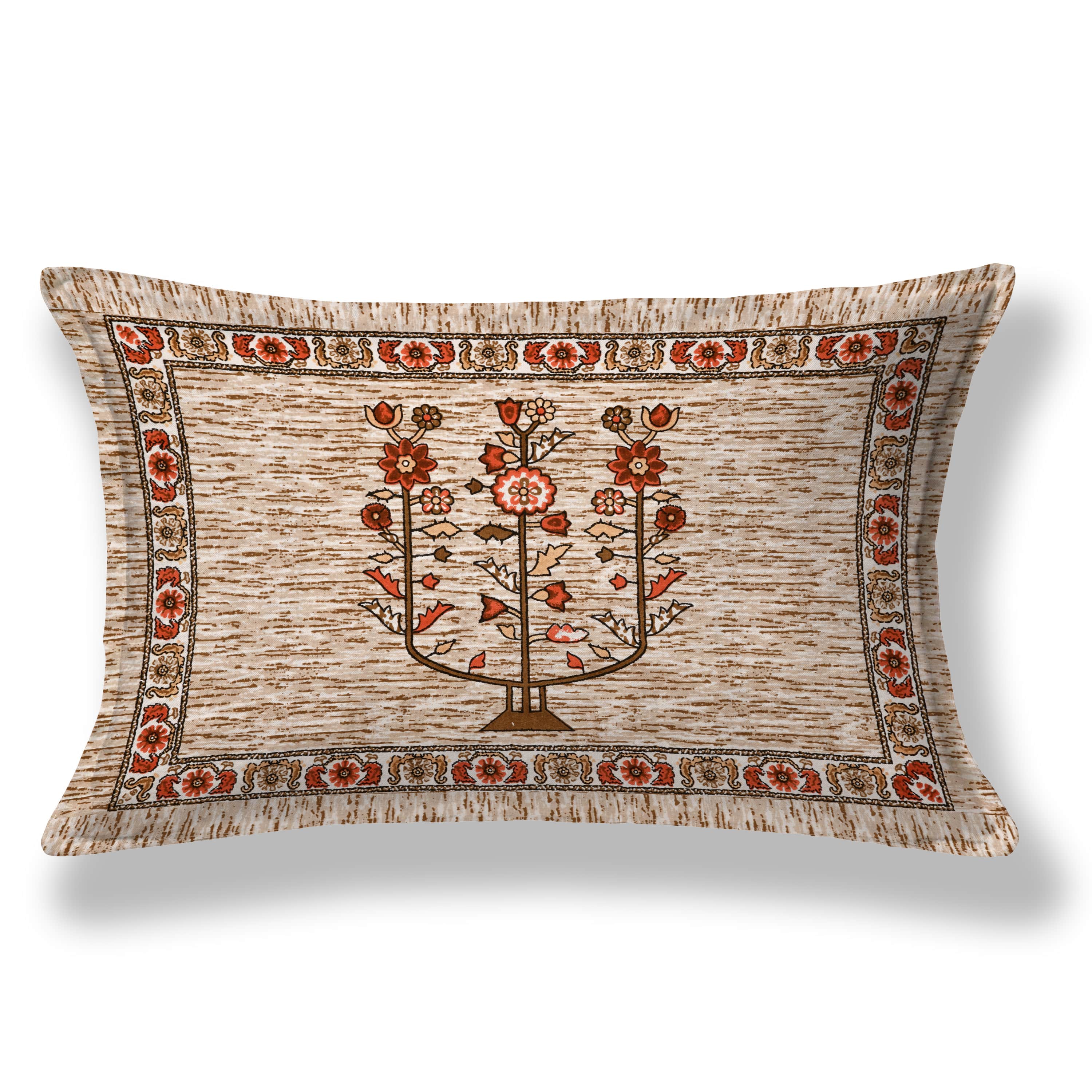 Premium Cotton Kesari Floral Tree Single Bedsheet Set | 70x100 Inches with 2 Pillow Covers
