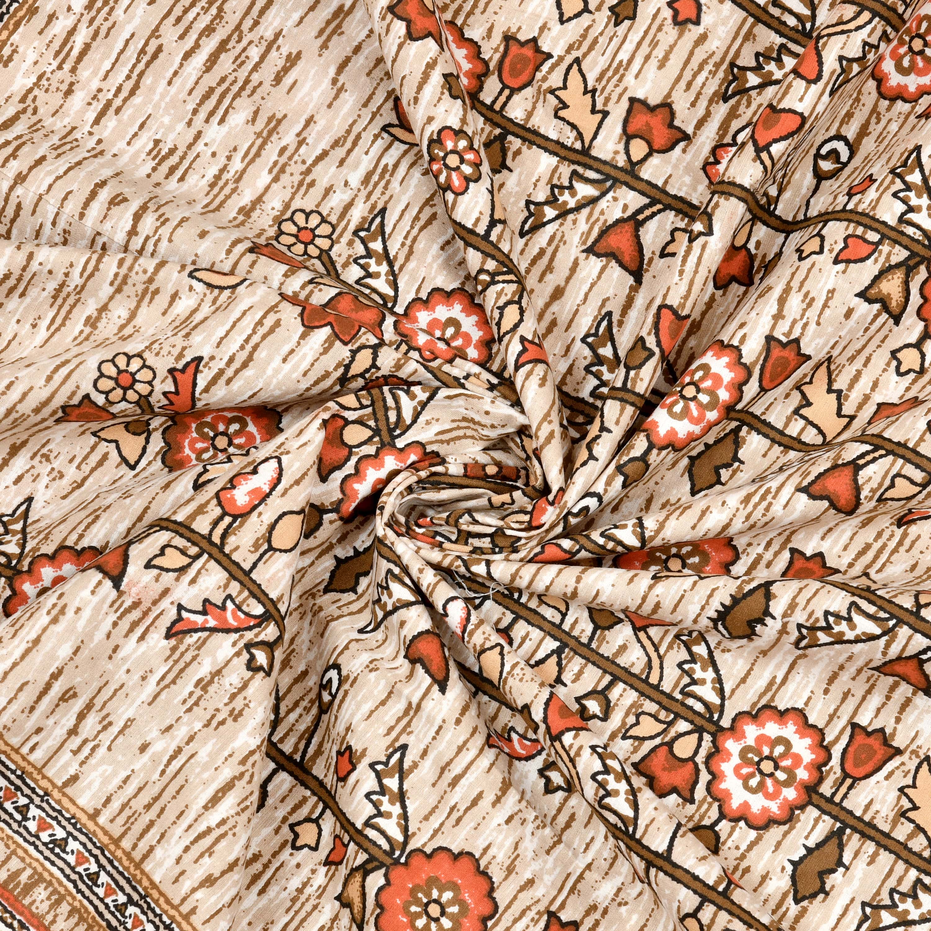 Premium Cotton Kesari Floral Tree Single Bedsheet Set | 70x100 Inches with 2 Pillow Covers