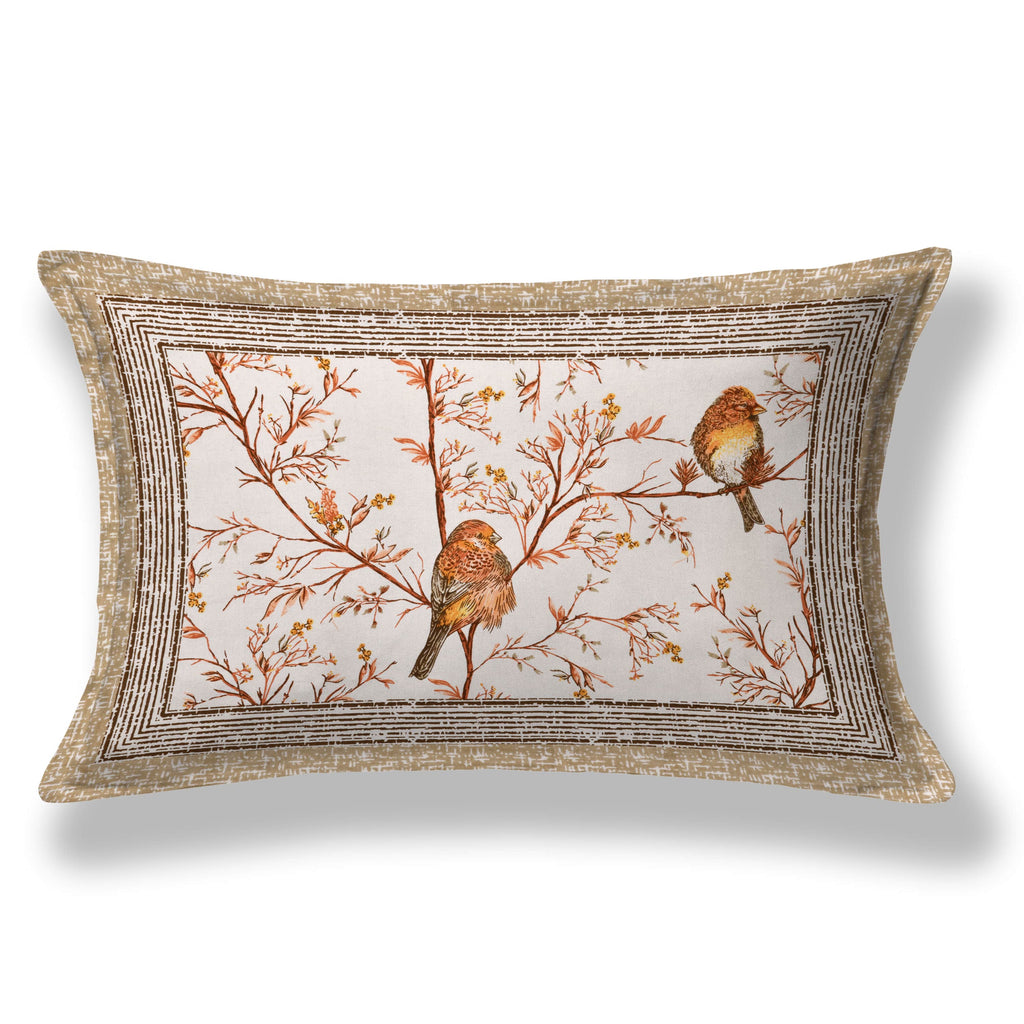 Kesari Cotton Single Bedsheet with Bird & Branch Print | 70x100 Inches + 2 Pillow Covers