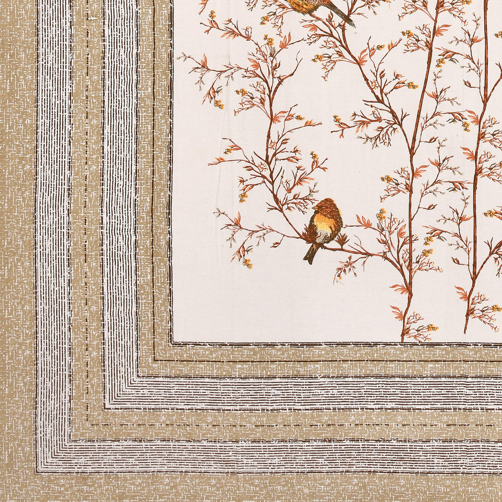 Kesari Cotton Single Bedsheet with Bird & Branch Print | 70x100 Inches + 2 Pillow Covers