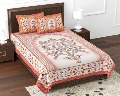 Premium Cotton Kesari Print Single Bedsheet Set | 70x100 Inches with 2 Pillow Covers
