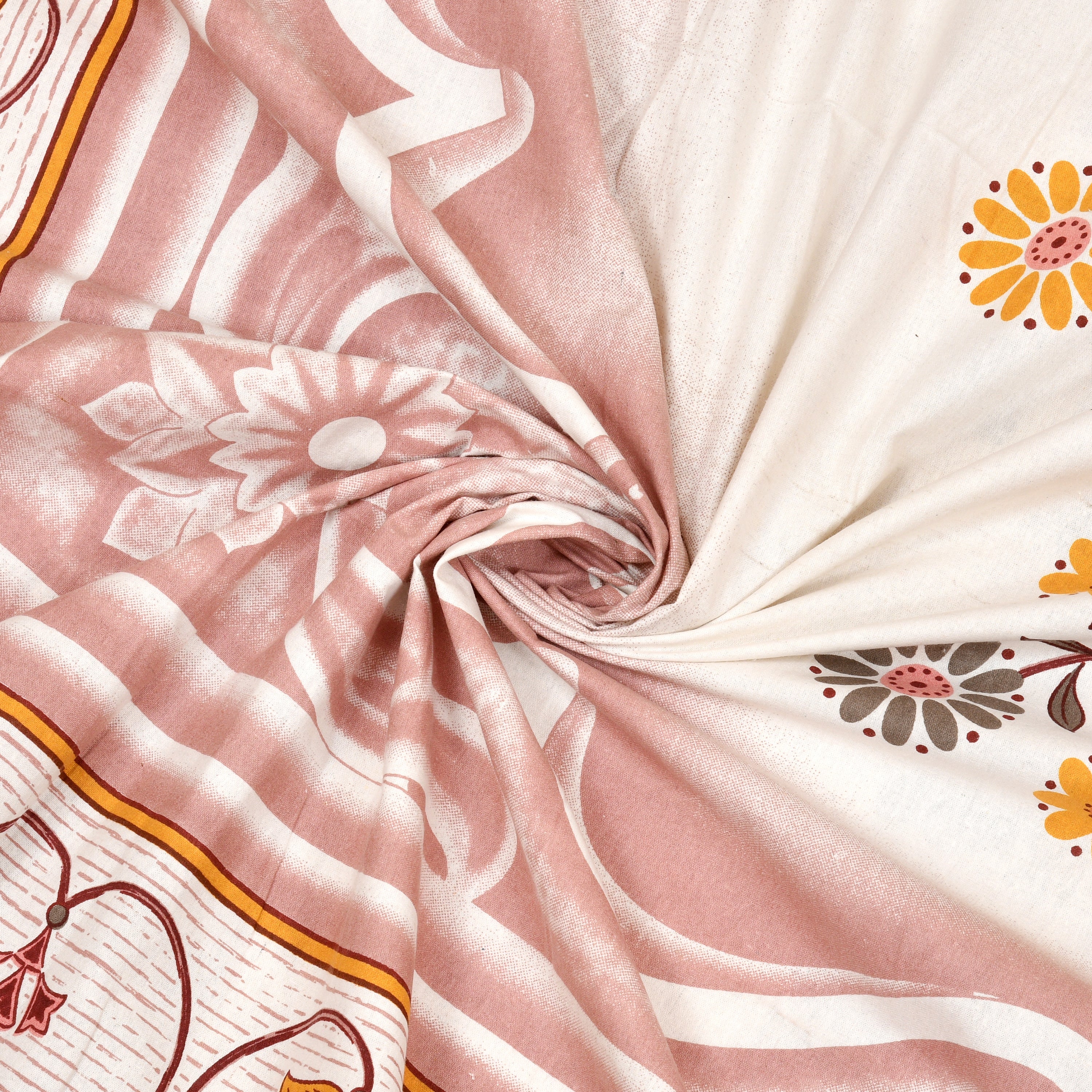 Premium Cotton Kesari Print Single Bedsheet Set | 70x100 Inches with 2 Pillow Covers