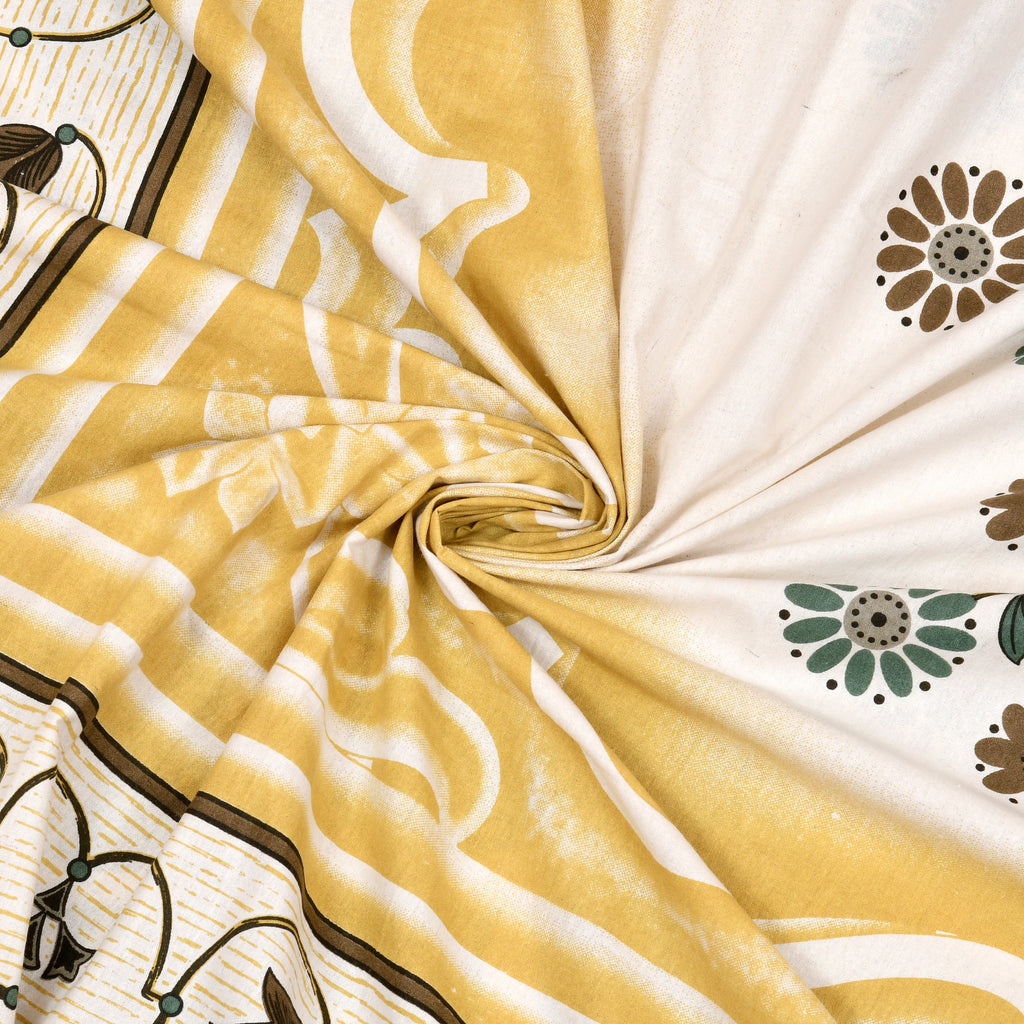 Premium Cotton Kesari Print Single Bedsheet Set | 70x100 Inches with 2 Pillow Covers