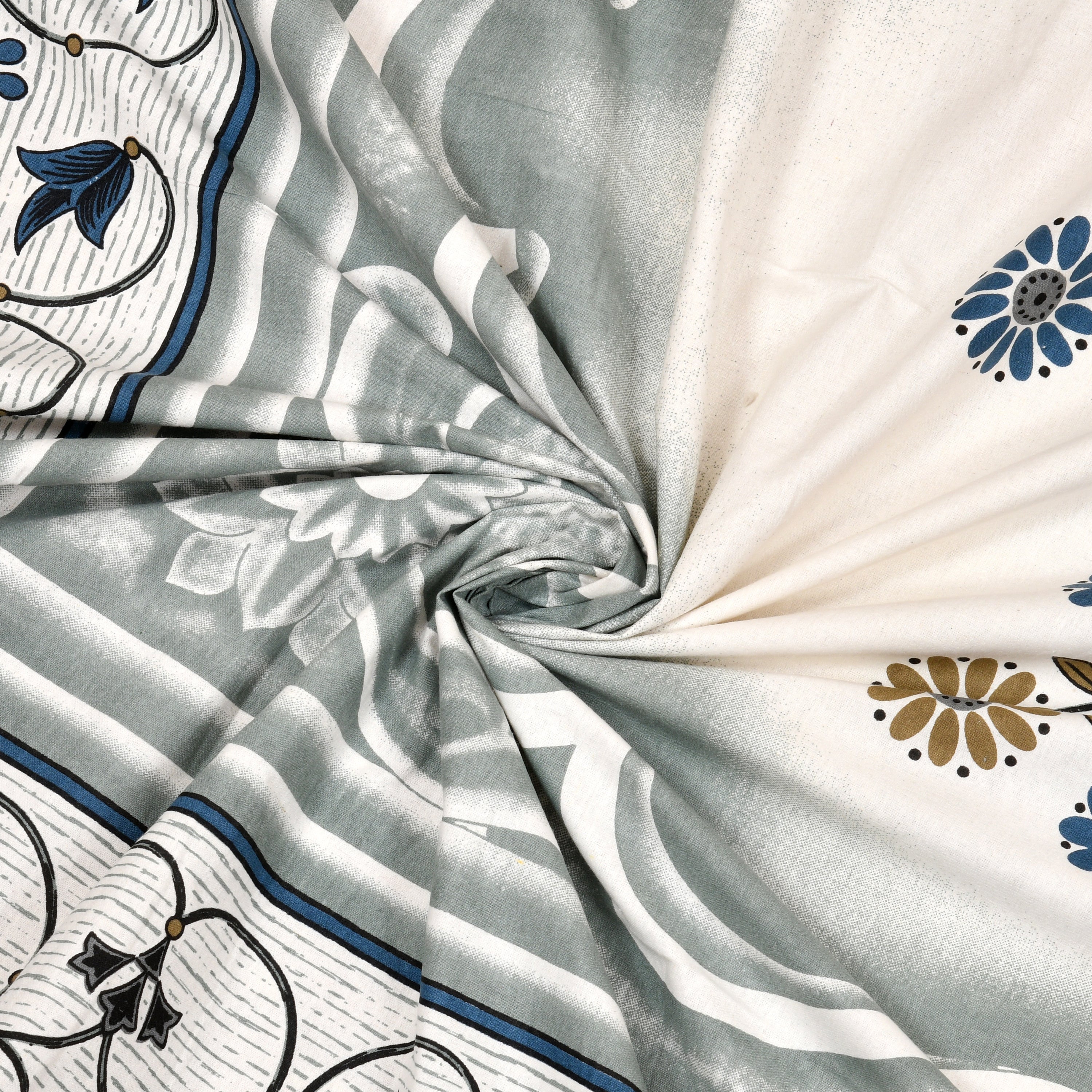 Premium Cotton Kesari Print Single Bedsheet Set | 70x100 Inches with 2 Pillow Covers