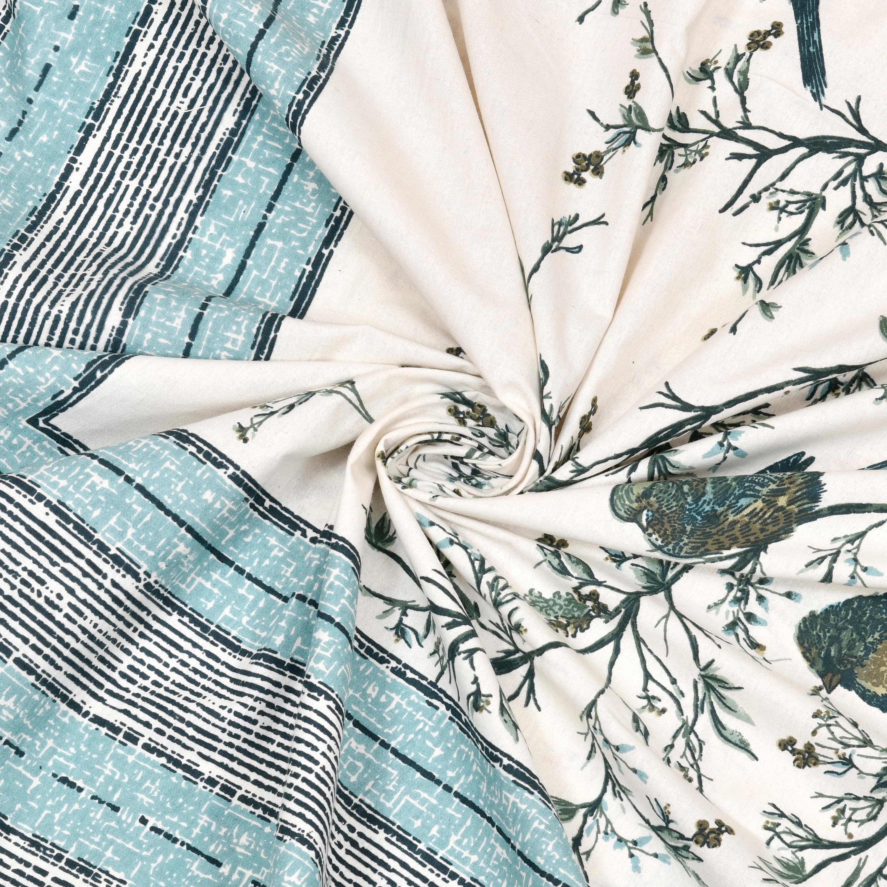 Kesari Cotton Single Bedsheet with Bird & Branch Print | 70x100 Inches + 2 Pillow Covers
