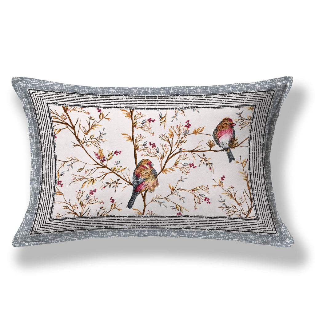 Kesari Cotton Single Bedsheet with Bird & Branch Print | 70x100 Inches + 2 Pillow Covers