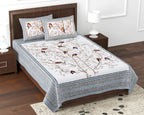 Kesari Cotton Single Bedsheet with Bird & Branch Print | 70x100 Inches + 2 Pillow Covers