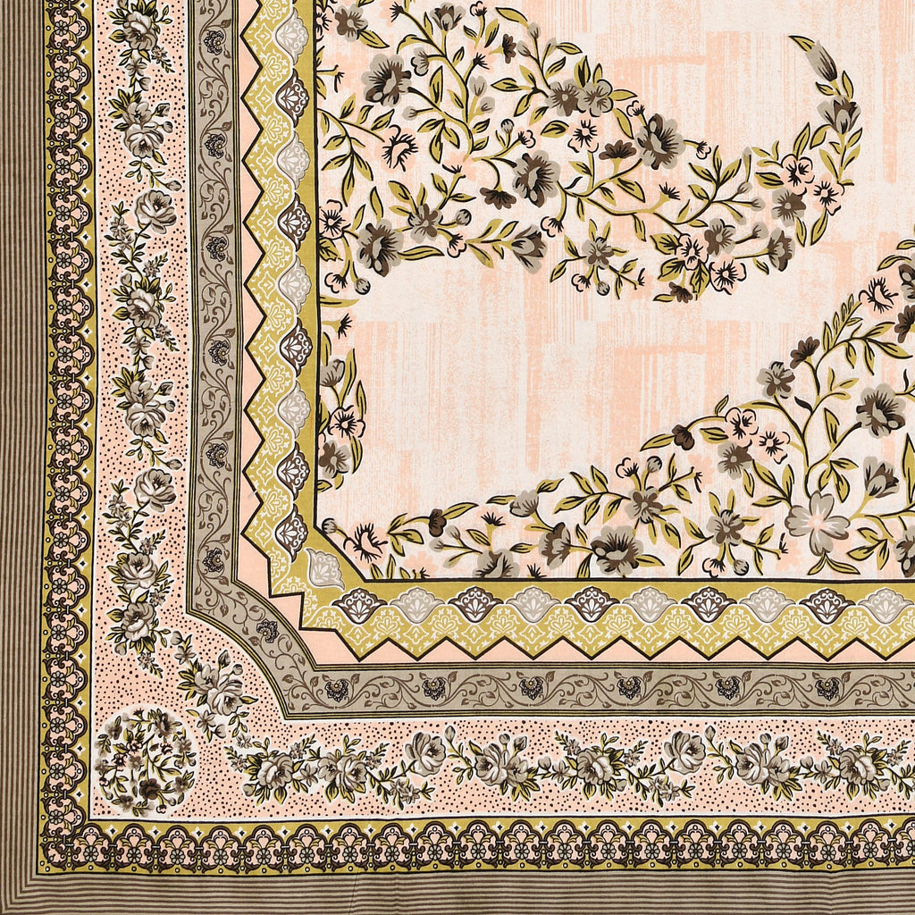 Kesari Cotton Single Bedsheet with Ethnic Spiral Floral Print | 70x100 Inches + 2 Pillow Covers