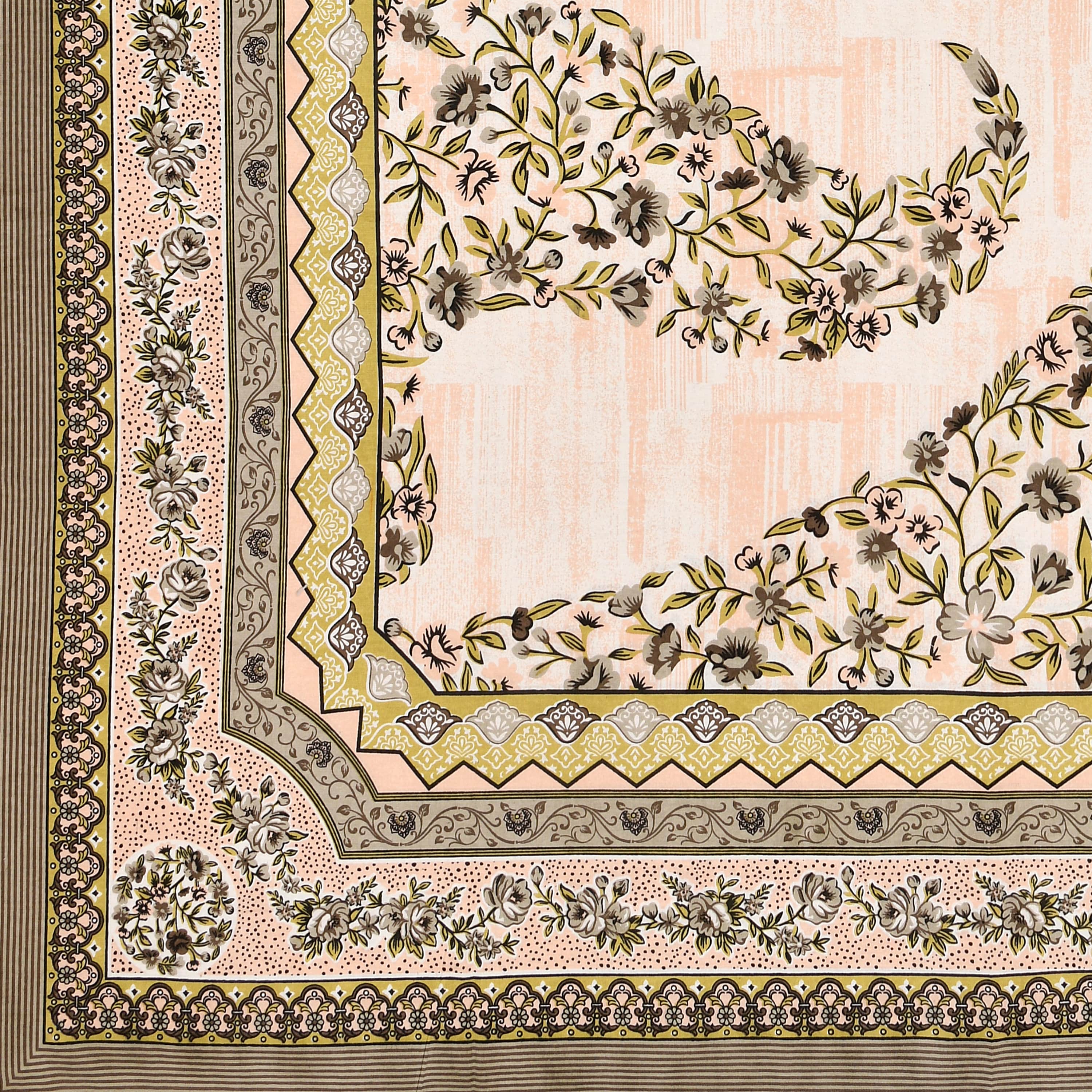 Kesari Cotton Single Bedsheet with Ethnic Spiral Floral Print | 70x100 Inches + 2 Pillow Covers