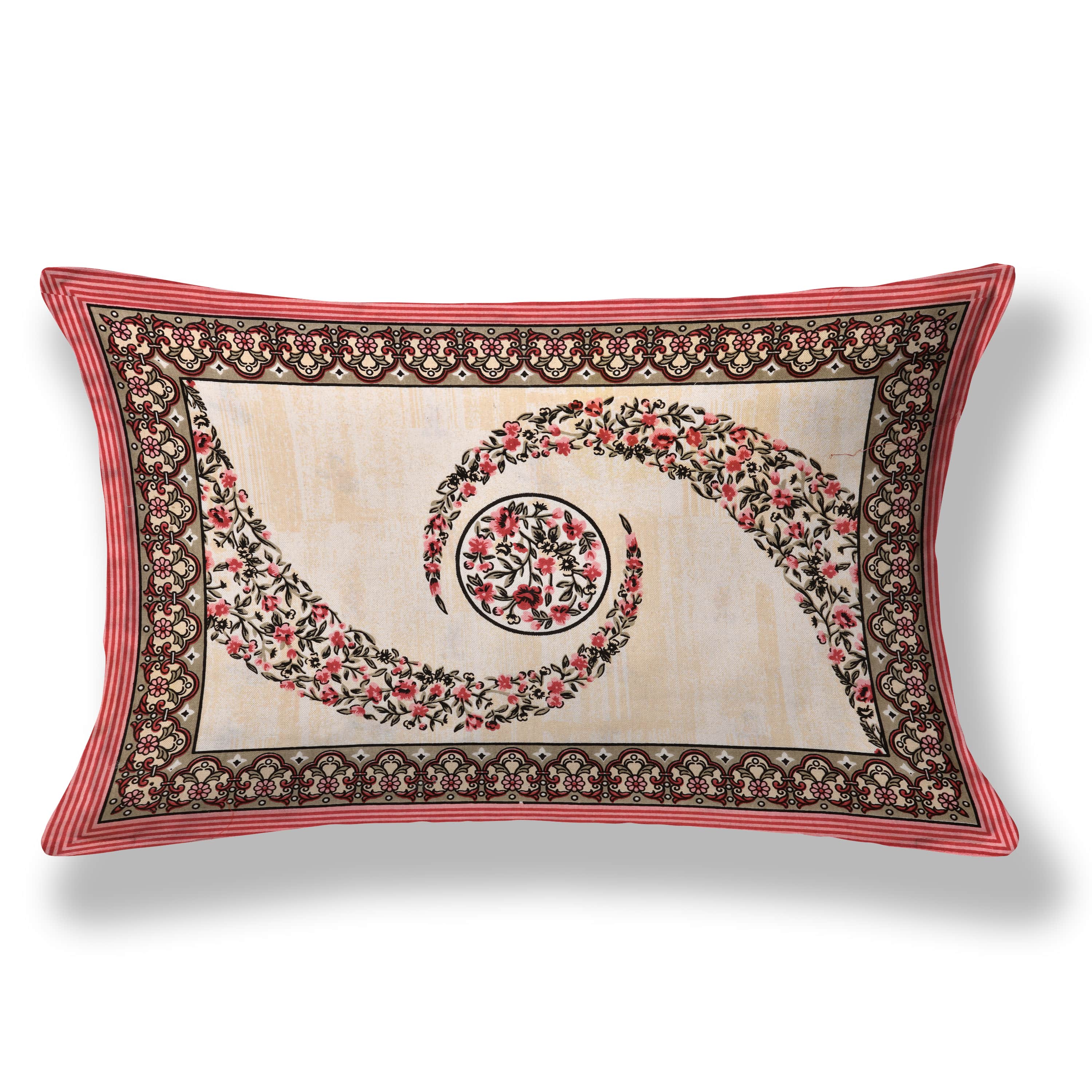 Kesari Cotton Single Bedsheet with Ethnic Spiral Floral Print | 70x100 Inches + 2 Pillow Covers