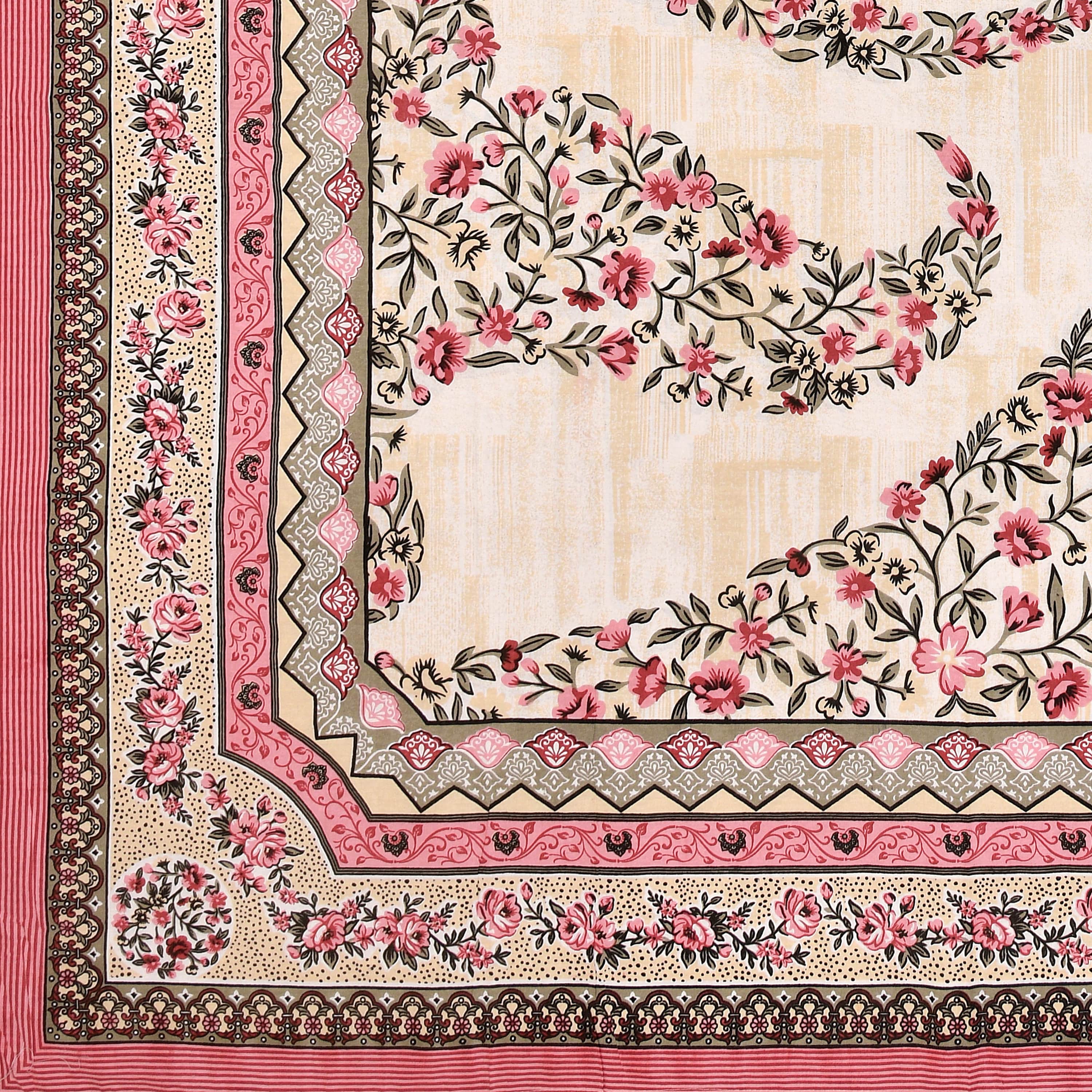 Kesari Cotton Single Bedsheet with Ethnic Spiral Floral Print | 70x100 Inches + 2 Pillow Covers