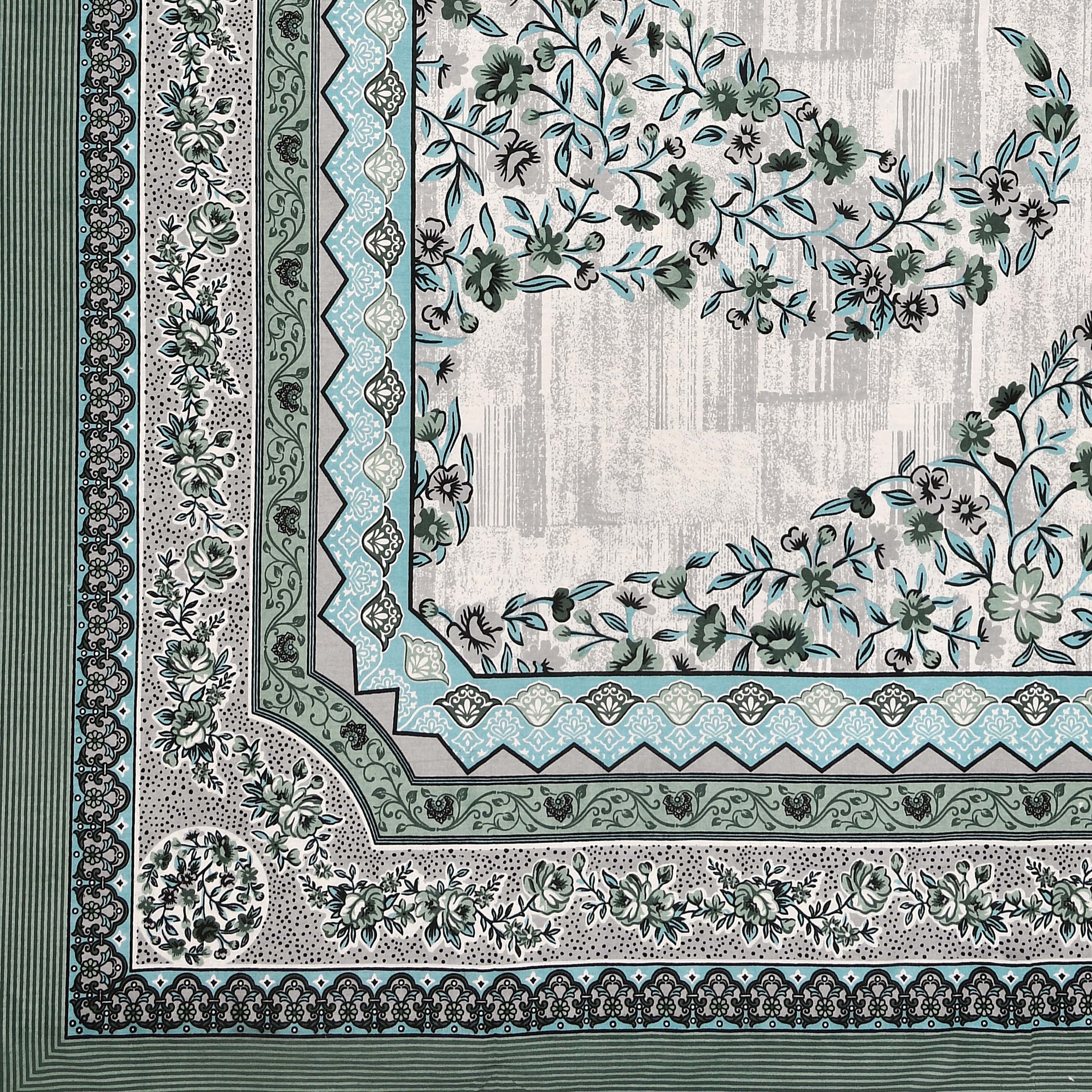 Kesari Cotton Single Bedsheet with Ethnic Spiral Floral Print | 70x100 Inches + 2 Pillow Covers