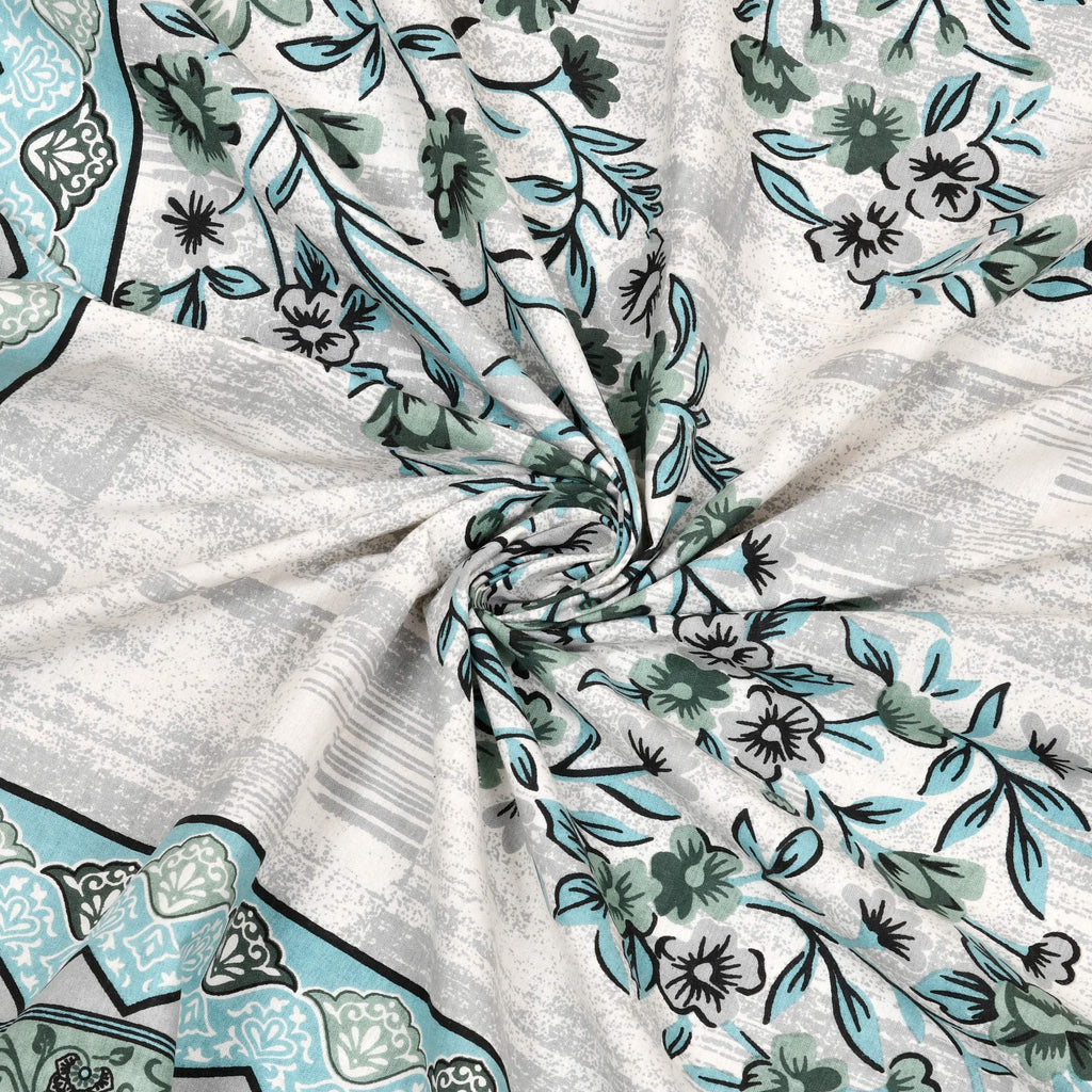 Kesari Cotton Single Bedsheet with Ethnic Spiral Floral Print | 70x100 Inches + 2 Pillow Covers