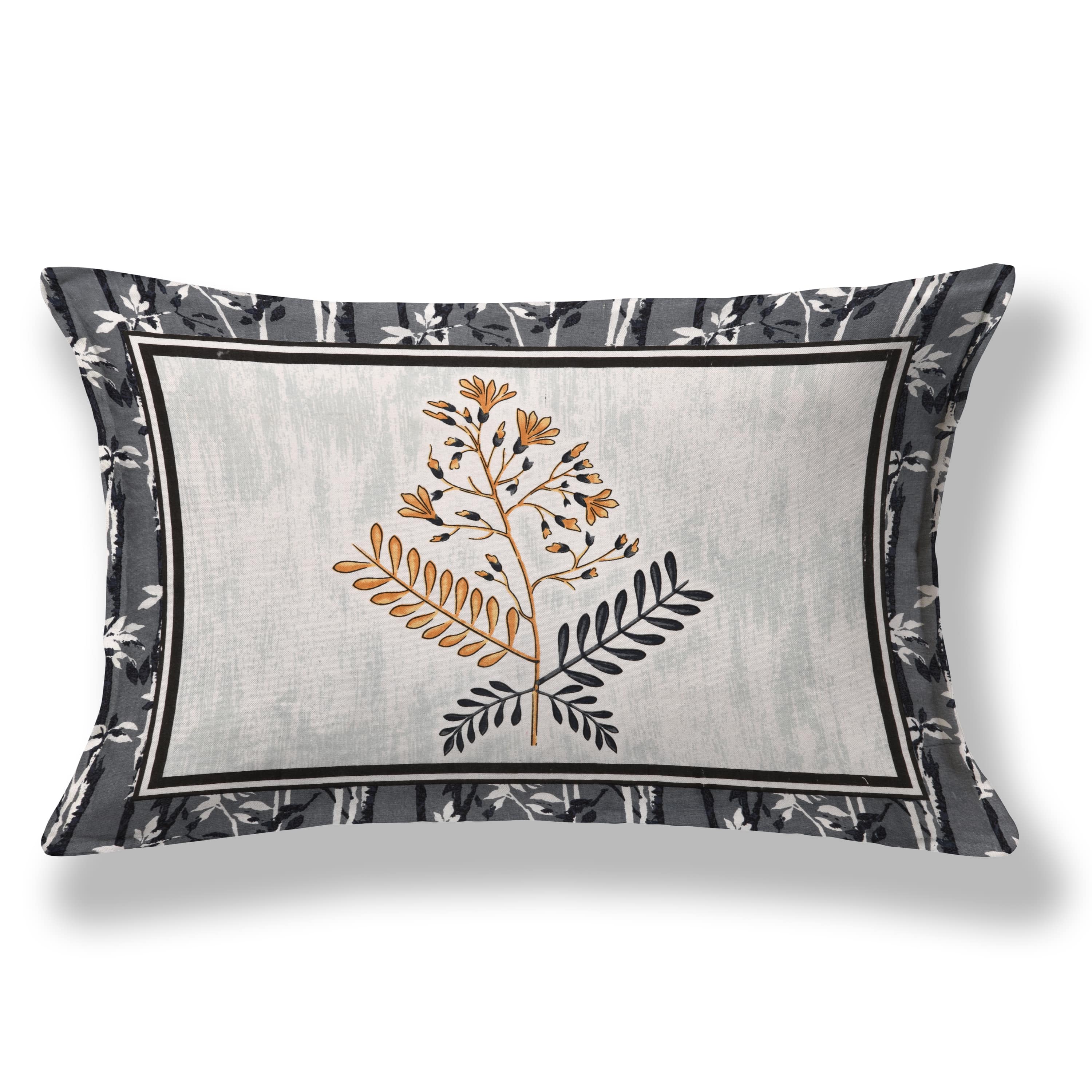 Kesari Cotton Single Bedsheet with Botanical Leaf Print | 70x100 Inches + 2 Pillow Covers