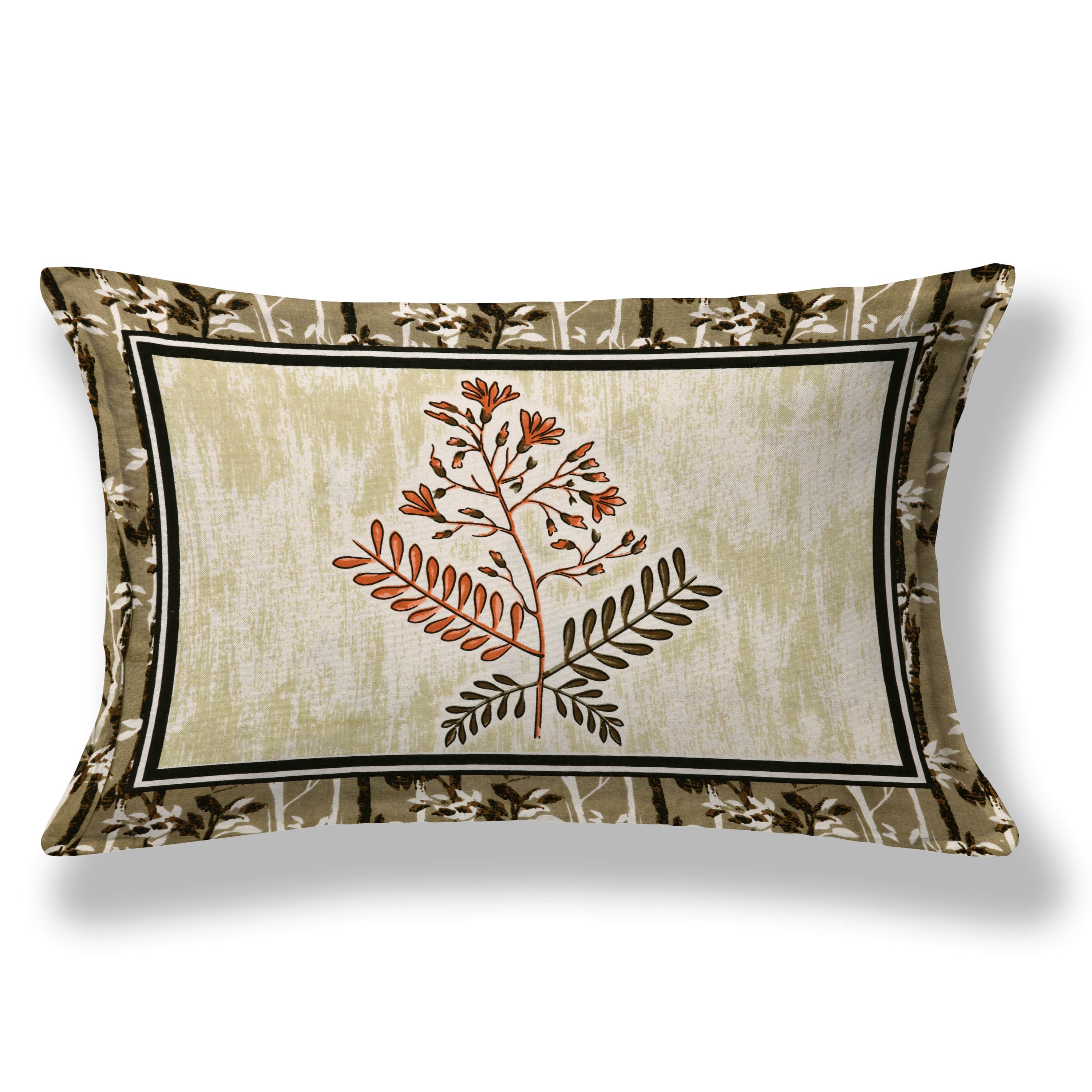 Kesari Cotton Single Bedsheet with Botanical Leaf Print | 70x100 Inches + 2 Pillow Covers
