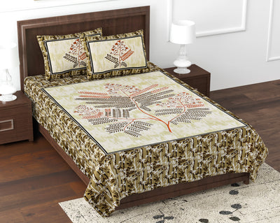 Kesari Cotton Single Bedsheet with Botanical Leaf Print | 70x100 Inches + 2 Pillow Covers