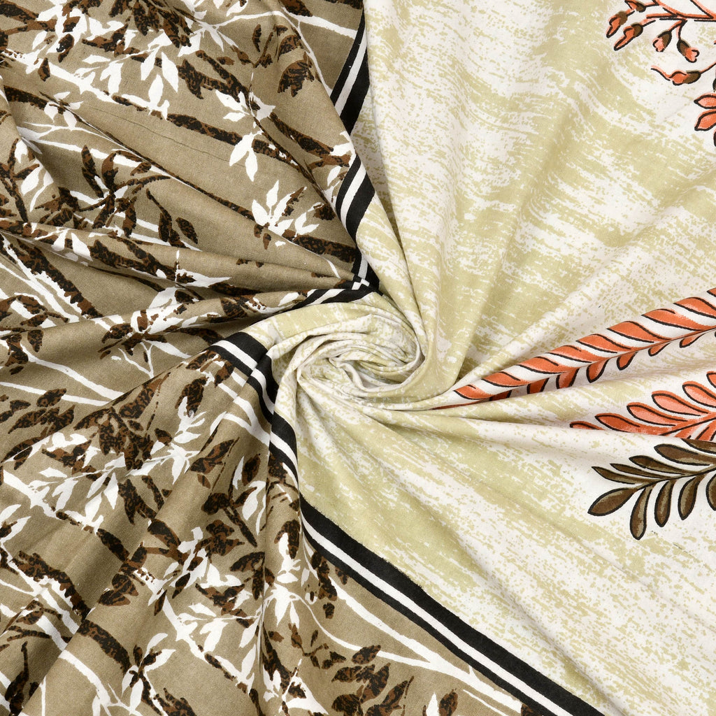 Kesari Cotton Single Bedsheet with Botanical Leaf Print | 70x100 Inches + 2 Pillow Covers