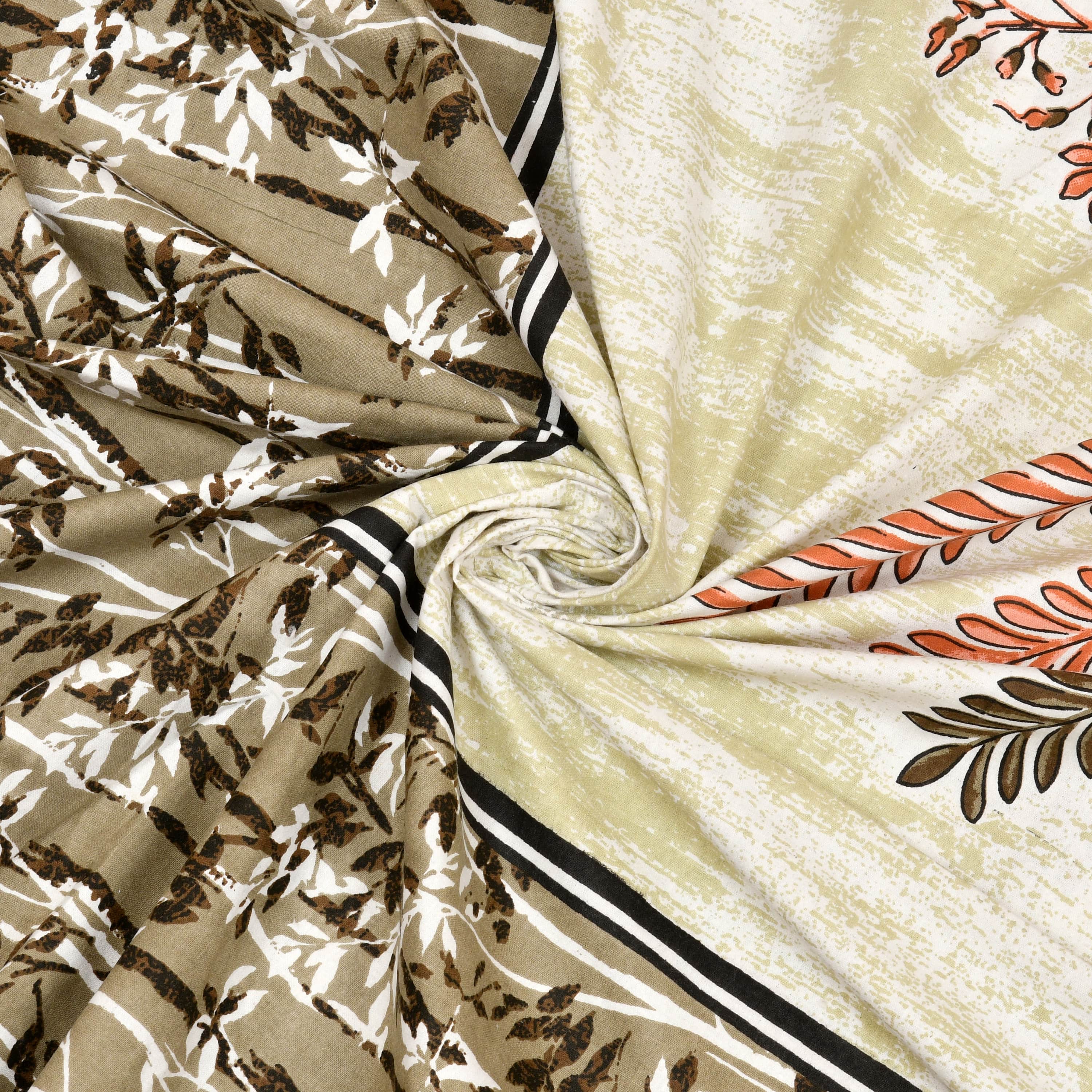 Kesari Cotton Single Bedsheet with Botanical Leaf Print | 70x100 Inches + 2 Pillow Covers
